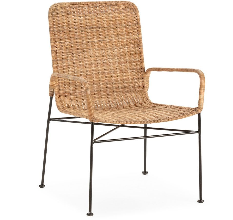 Fauteuil design en osier naturel et pieds métal noir DRIZO– intérieur et extérieur - Photo n°1