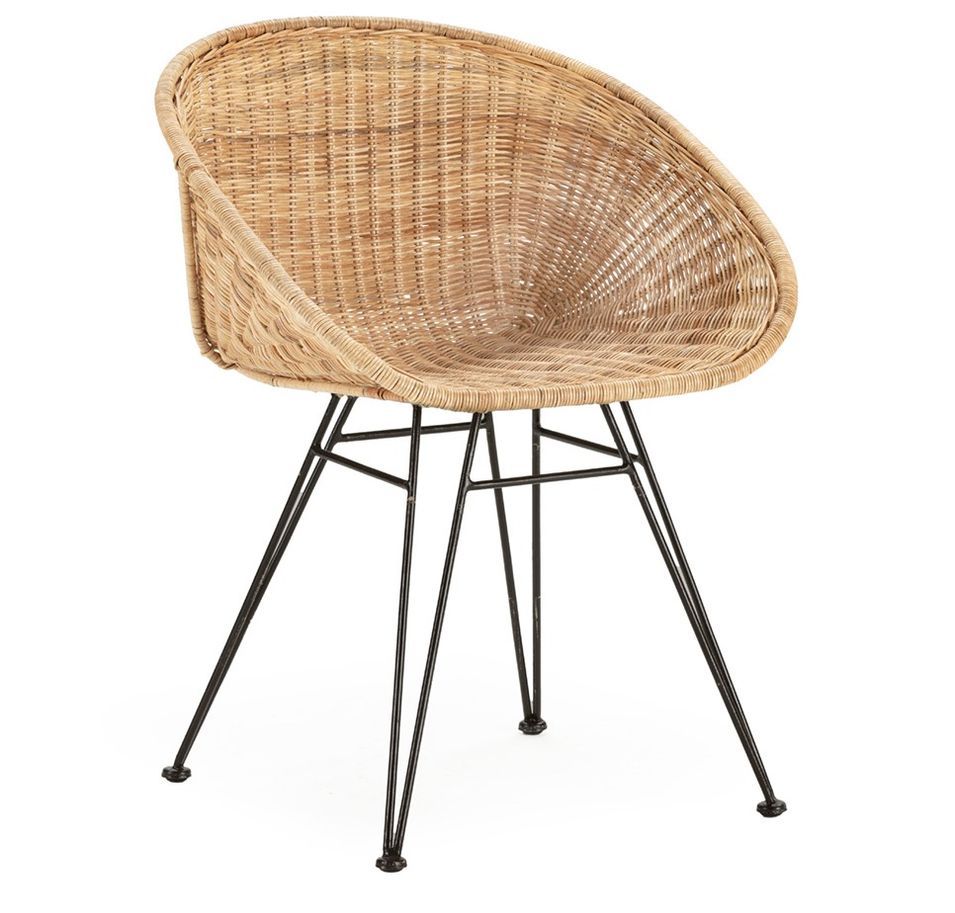 Fauteuil design en osier naturel et pieds métal noir LOUISA – intérieur et extérieur - Photo n°1