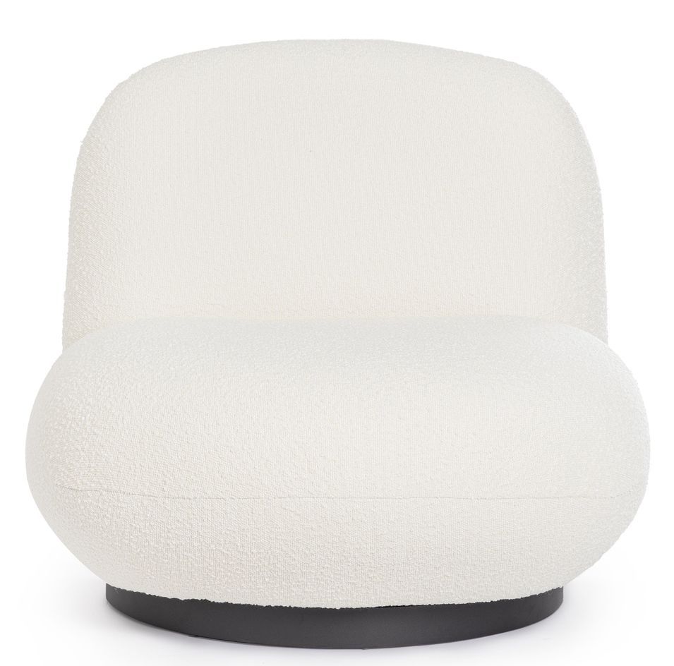Fauteuil design pivotant tissu doux bouclé blanc et pieds acier noir MAGGY - Photo n°1