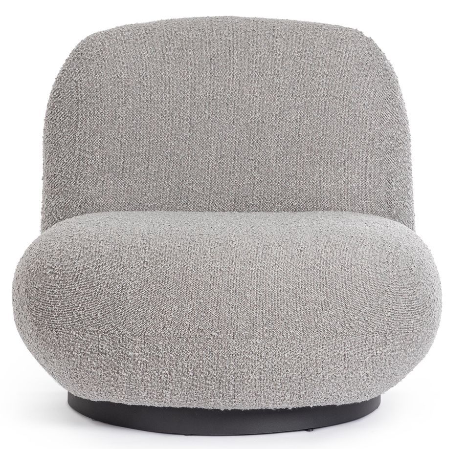 Fauteuil design pivotant tissu doux bouclé gris et pieds acier noir MAGGY - Photo n°1