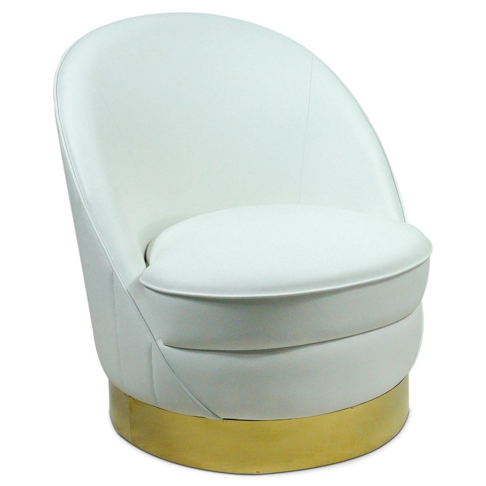 Fauteuil design simili cuir blanc et pied métal doré Tyris - Photo n°1