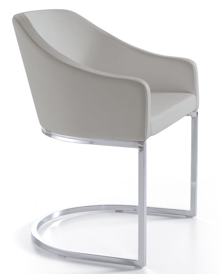 Fauteuil design simili cuir gris et pieds acier inoxydable Arka - Lot de 2 - Photo n°1