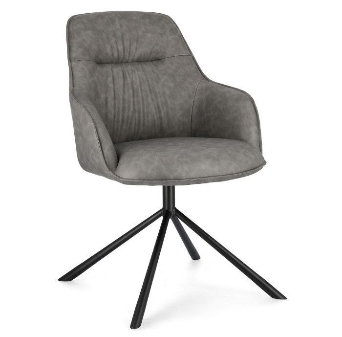 Fauteuil design simili cuir gris et pieds acier noir Grawa - Lot de 2 - Photo n°1