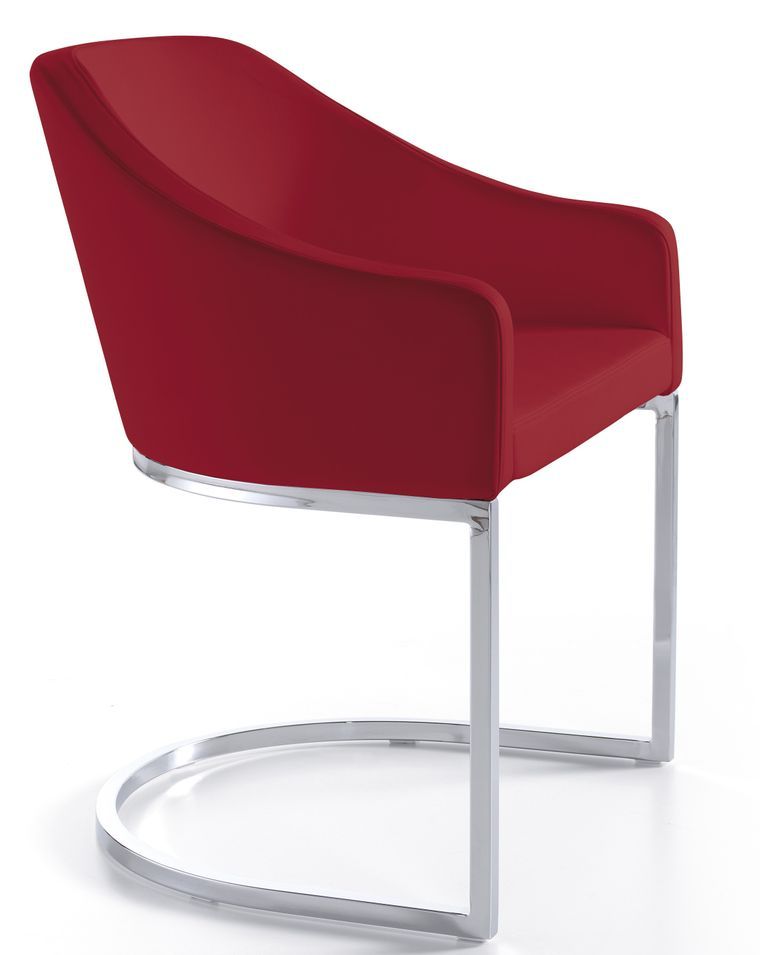 Fauteuil design simili cuir rouge et pieds acier inoxydable Arka - Lot de 2 - Photo n°1