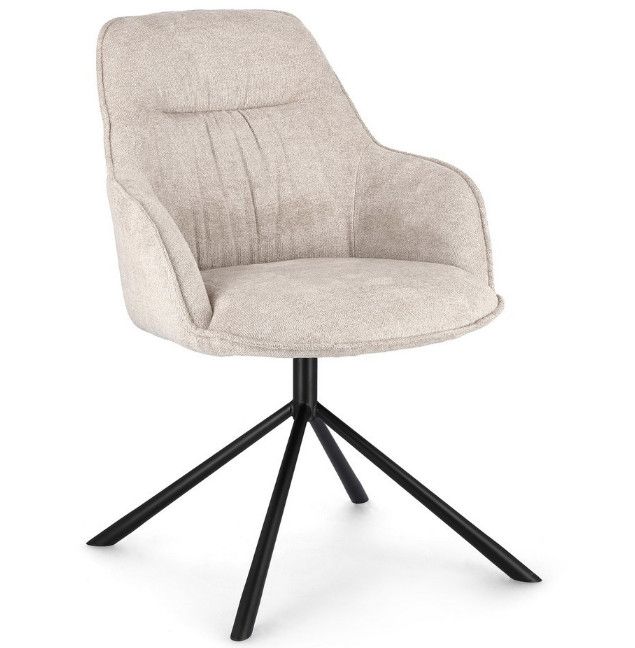 Fauteuil design tissu doux beige clair et pieds acier noir Grawa - Lot de 2 - Photo n°1