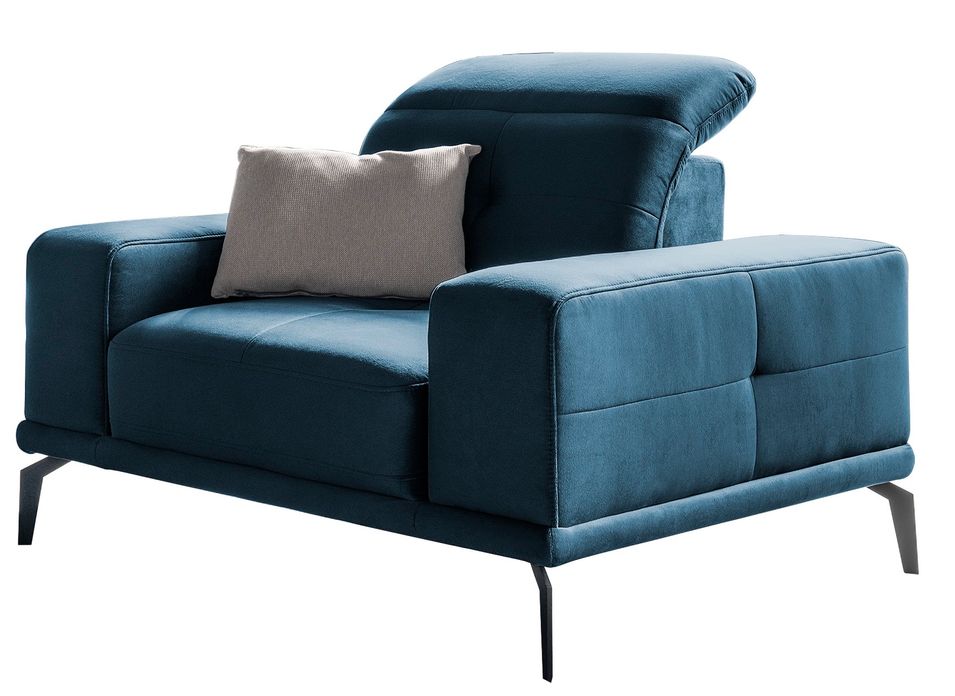 Fauteuil design tissu doux bleu foncé Torpille 125 cm - Photo n°1