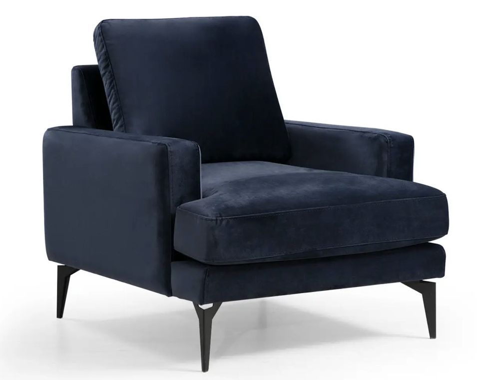 Fauteuil design tissu velouté bleu marine Kombaz 80 cm - Photo n°1