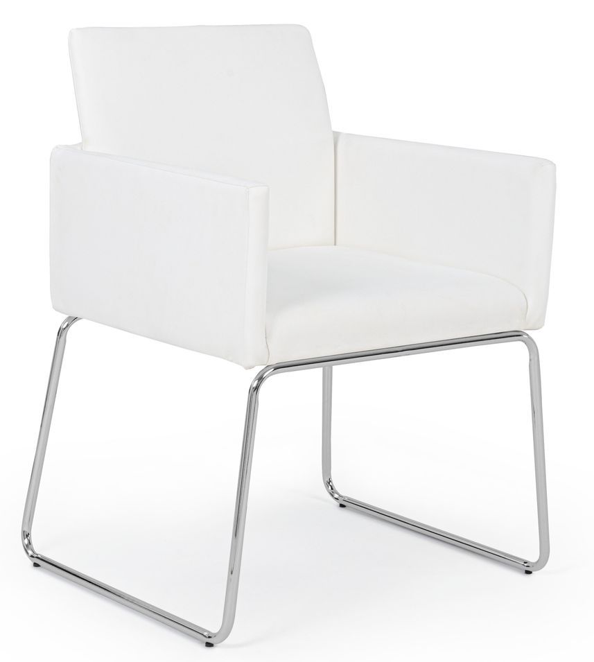 Fauteuil en acier et en simili cuir blanc Sixty - Lot de 2 - Photo n°1
