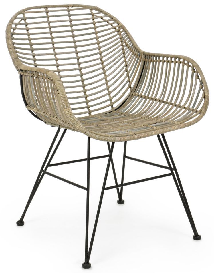 Fauteuil en acier et fibre naturelle – Pour intérieur et extérieur - Photo n°1