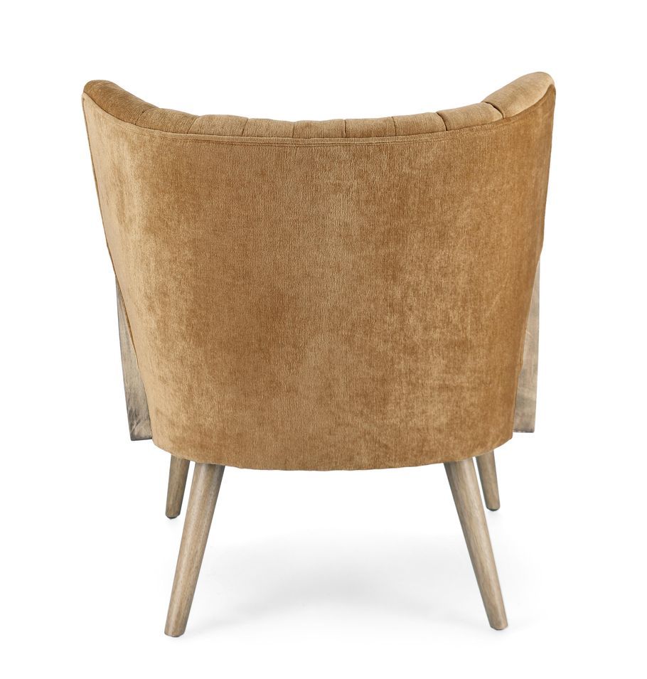 Fauteuil en bois naturel et rotin assise velours moutarde Rucha 64 cm - Photo n°4