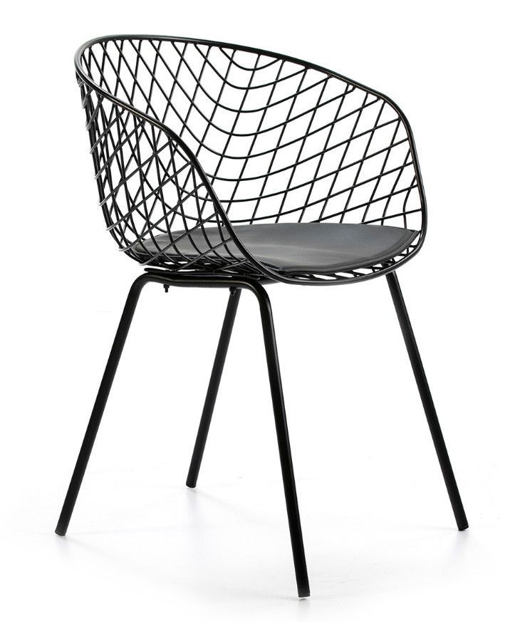 Fauteuil en métal et coussin simili cuir noir Ram - Photo n°1