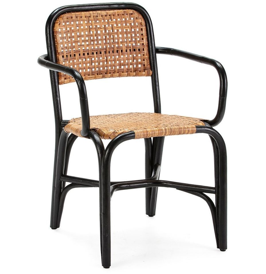 Fauteuil en osier naturel et métal noir NIKARY - Photo n°1