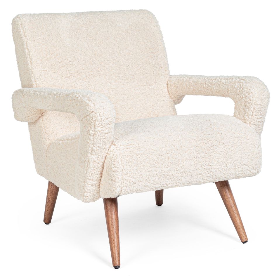 Fauteuil en polyester effet laine blanc Bagy - Photo n°1