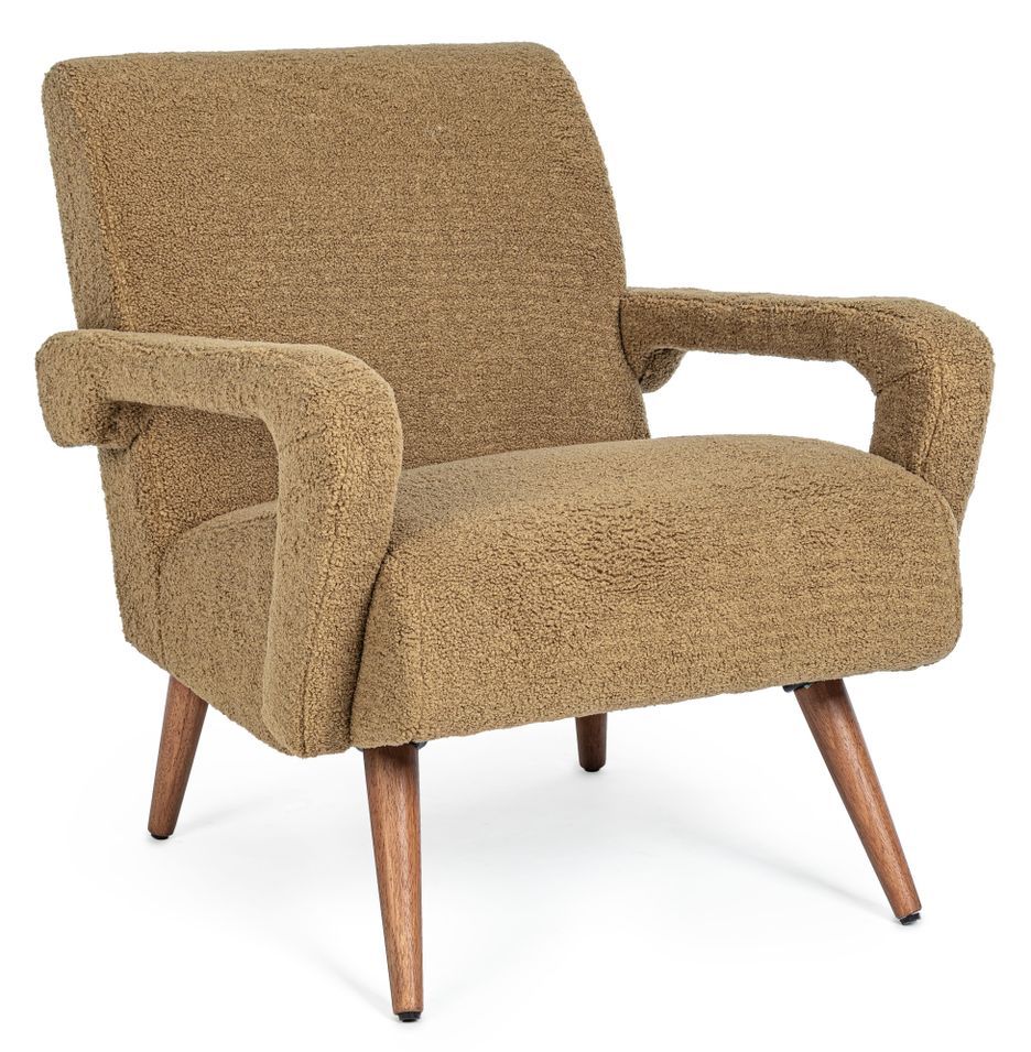 Fauteuil en polyester effet laine marron clair Bagy - Photo n°1