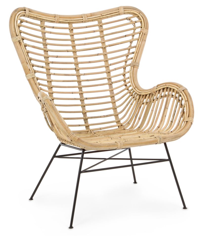 Fauteuil en rotin bois clair et pieds en acier Cassi - Lot de 4 - Photo n°1