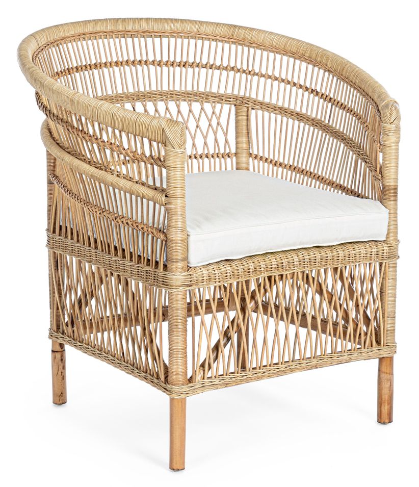 Fauteuil en rotin naturel avec coussin blanc Fina 79 cm - Photo n°1