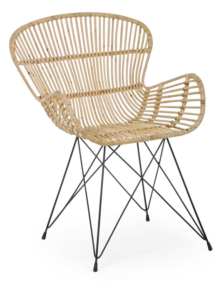 Fauteuil en rotin naturel et pieds en acier Vania bois clair - Lot de 4 - Photo n°1