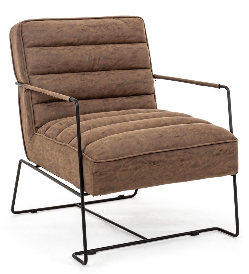Fauteuil en simili cuir marron clair et pieds en acier Brina - Photo n°1