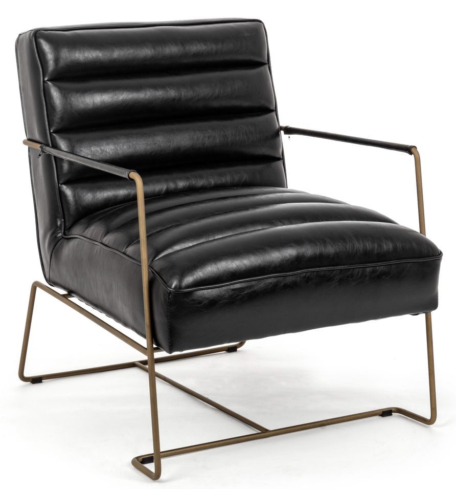 Fauteuil en simili cuir noir et pieds en acier Brina - Photo n°1