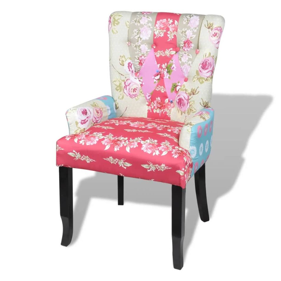 Fauteuil en style français avec design de patchwork Tissu - Photo n°1