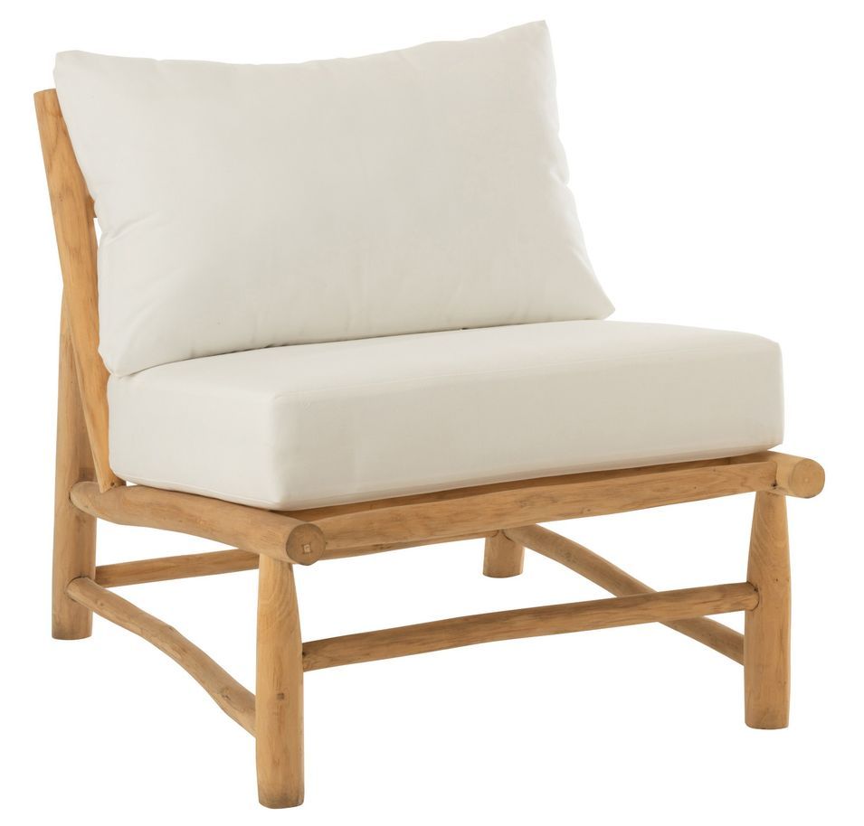Fauteuil en teck avec coussin blanc Elise - Photo n°1