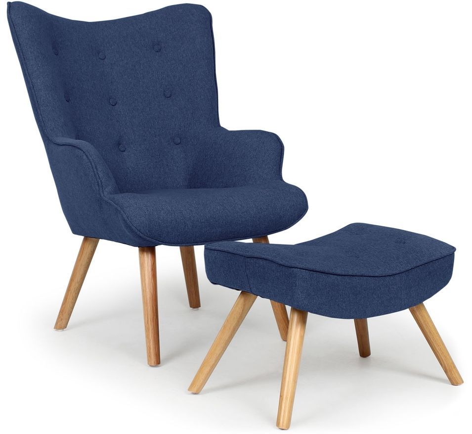 Fauteuil et pouf scandinave tissu bleu Lilie - Photo n°1