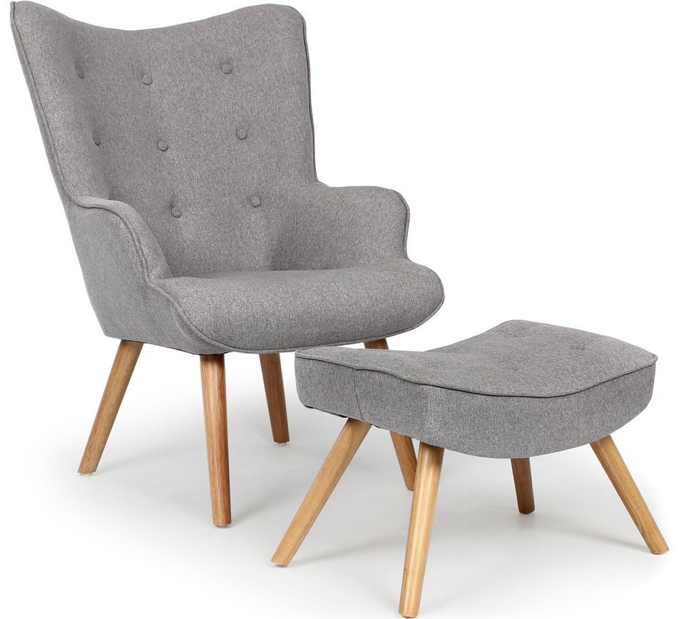 Fauteuil et pouf scandinave tissu gris clair Lilie - Photo n°1