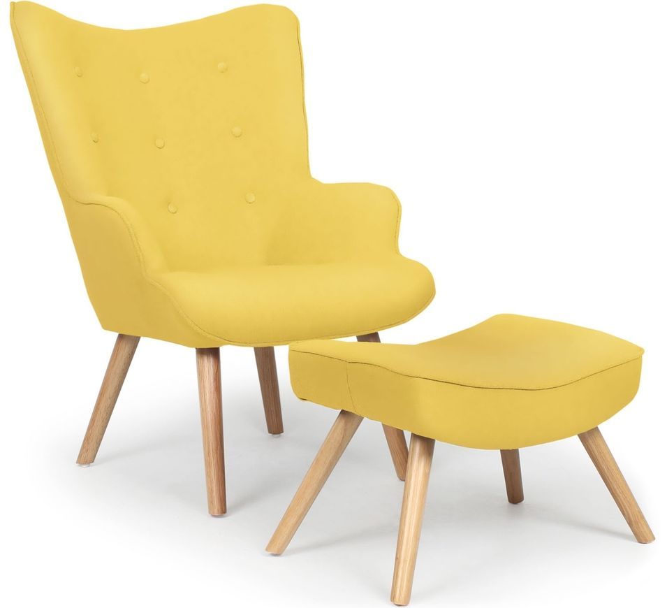 Fauteuil et pouf scandinave tissu jaune Lilie - Photo n°1