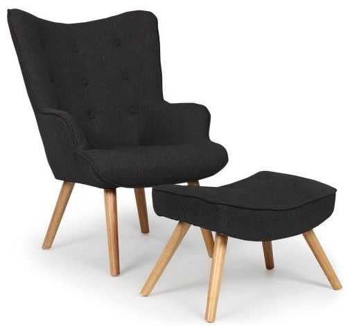 Fauteuil et tabouret tissu noir Lilie - Photo n°1