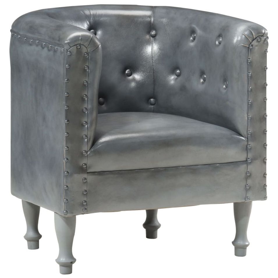 Fauteuil Gris Cuir véritable 9 - Photo n°1