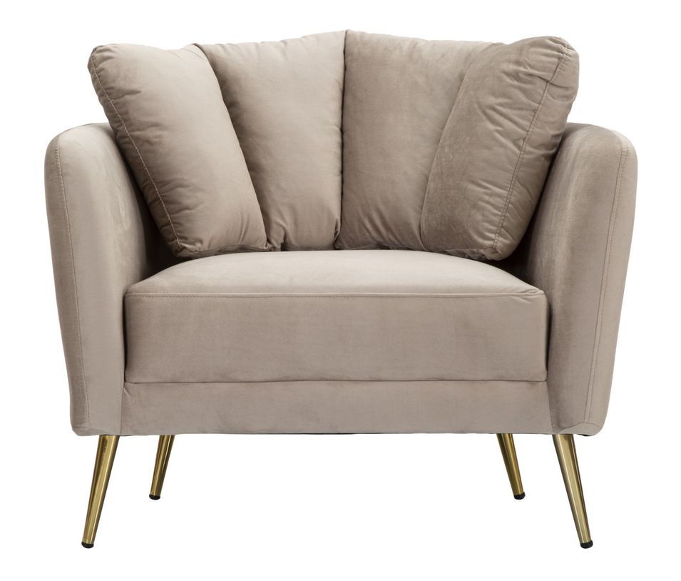Fauteuil gris design tissu et pieds métal doré Liry - Photo n°1