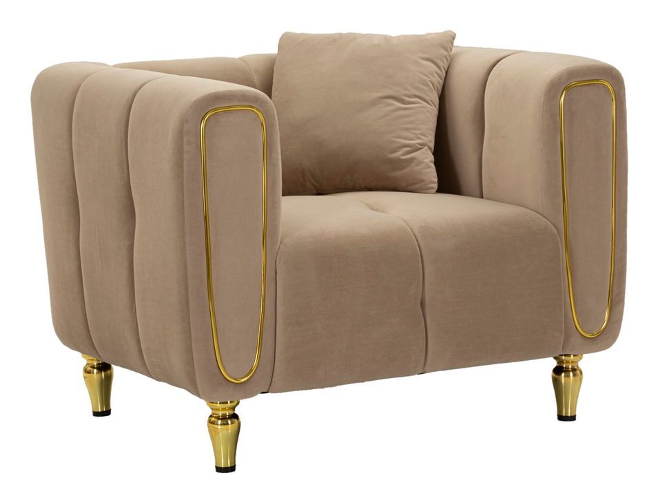 Fauteuil gris velours matelassé élégant Alma - Photo n°1