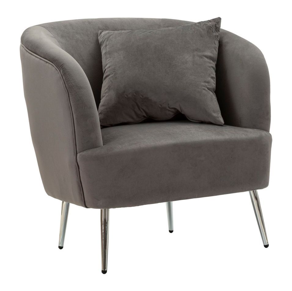 Fauteuil gris velours pieds argentés design moderne - Photo n°1