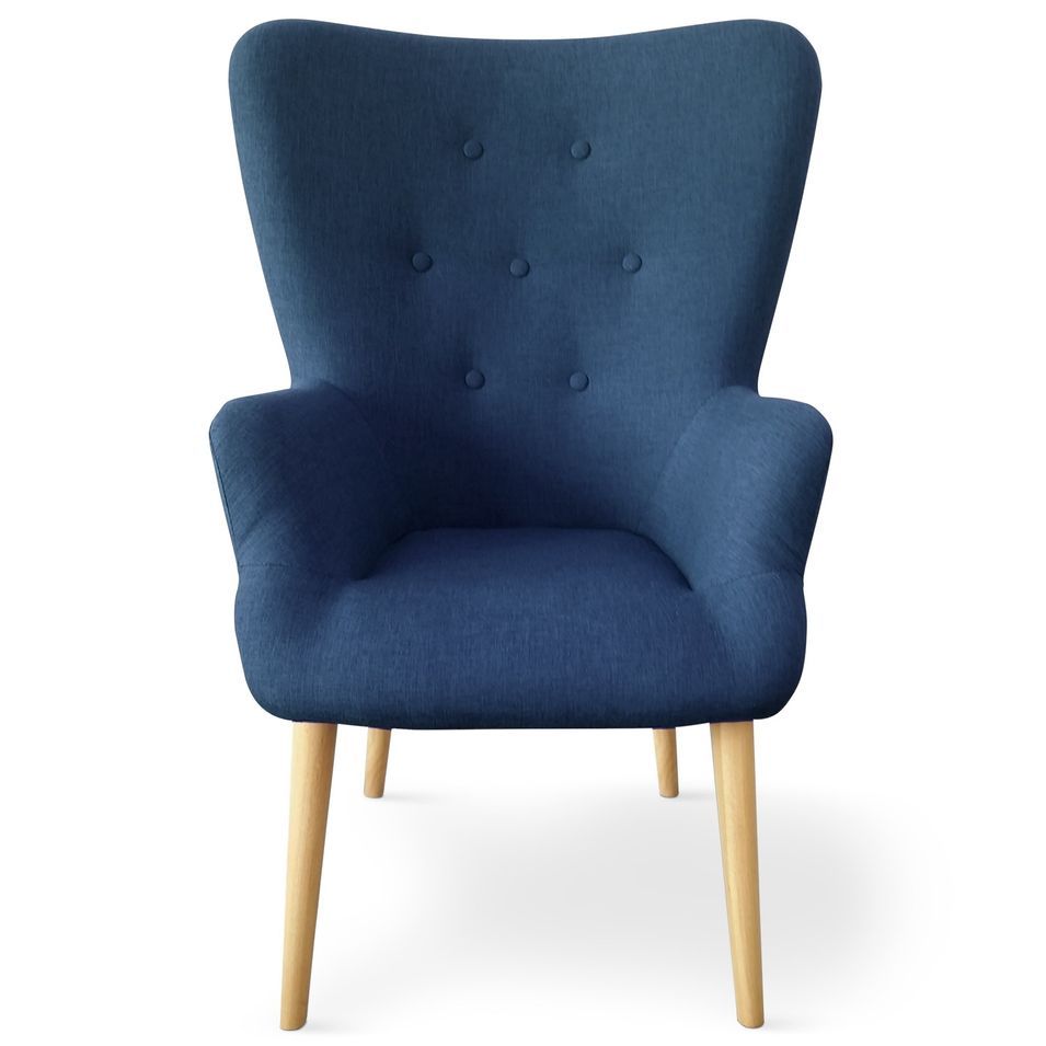 Fauteuil haut dossier style scandinave tissu bleu Praira - Photo n°1