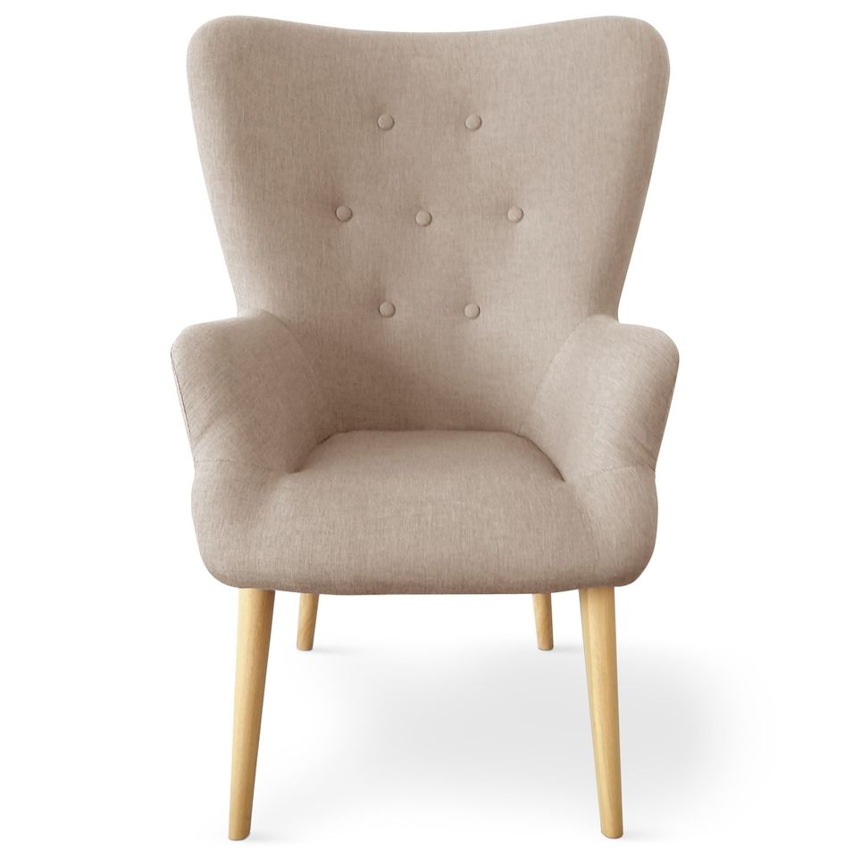 Fauteuil haut dossier tissu beige Praira - Photo n°1