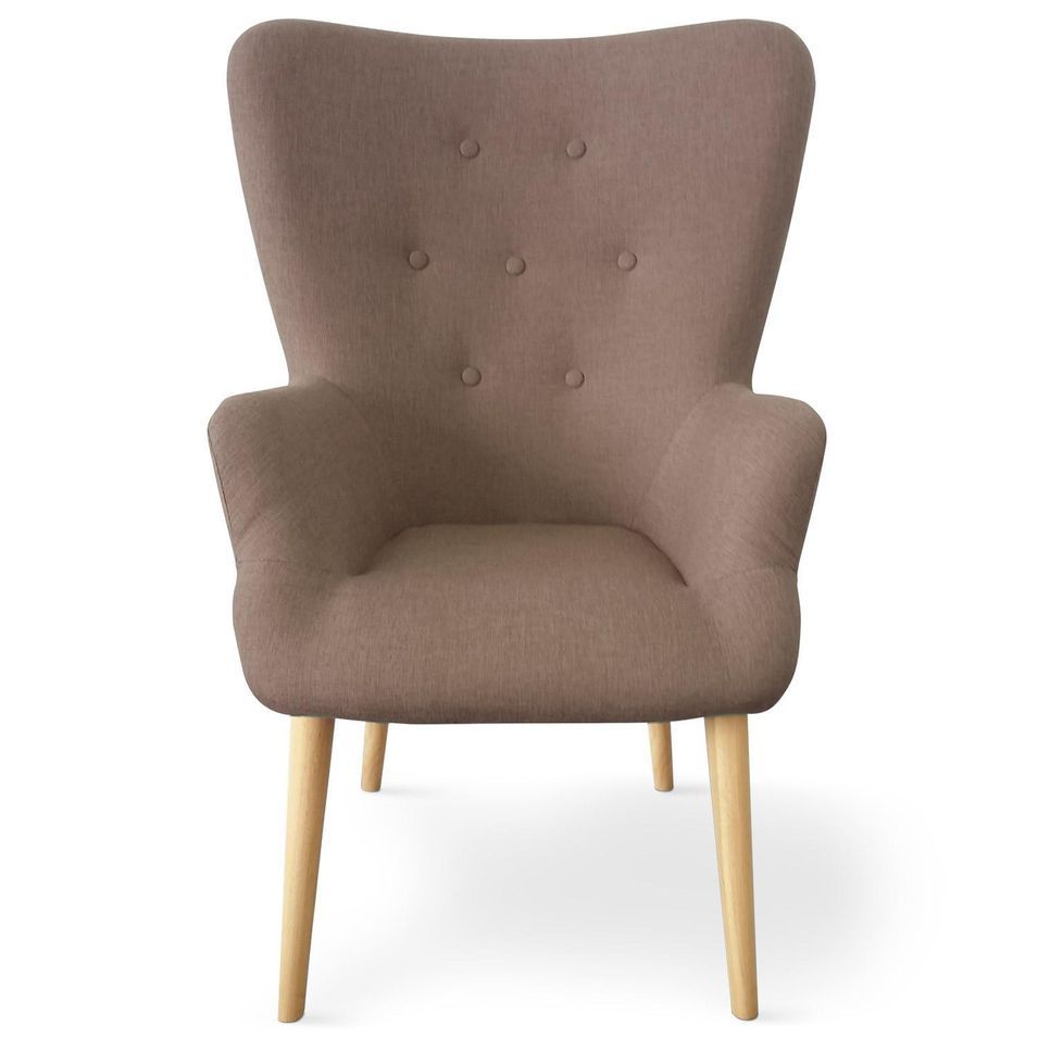 Fauteuil haut dossier tissu taupe Praira - Photo n°1