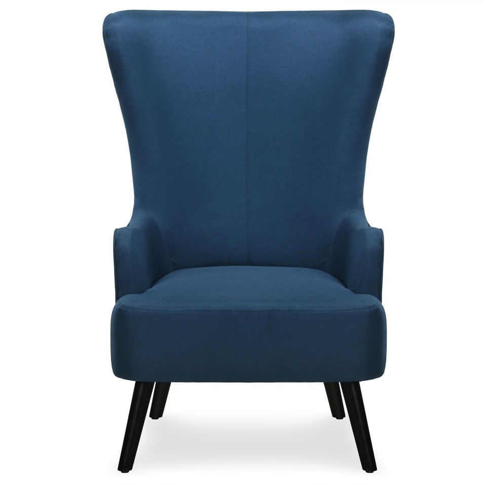 Fauteuil haut scandinave tissu bleu Charles - Photo n°1