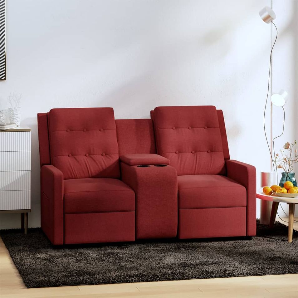 Fauteuil inclinable avec porte-gobelet 2 places Bordeaux Tissu 3 - Photo n°1