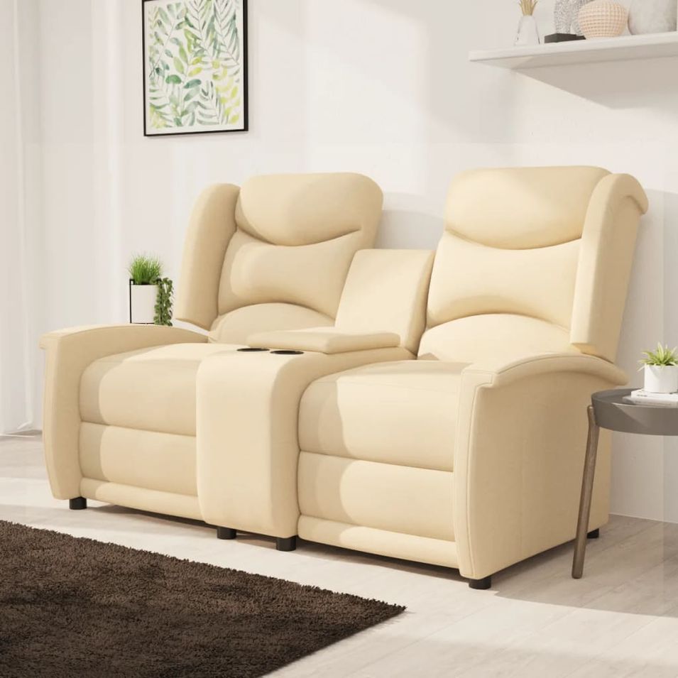 Fauteuil inclinable avec porte-gobelet 2 places Crème Tissu 2 - Photo n°1