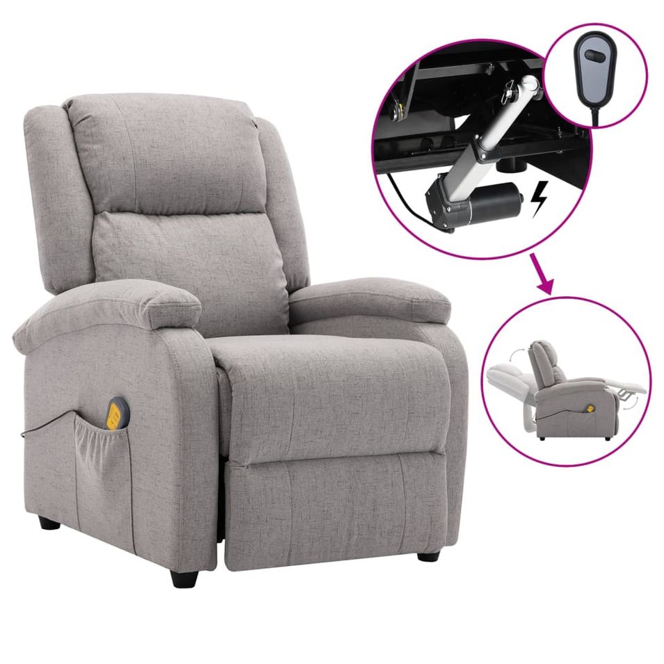 Fauteuil inclinable électrique de massage Gris clair Tissu 4 - Photo n°1