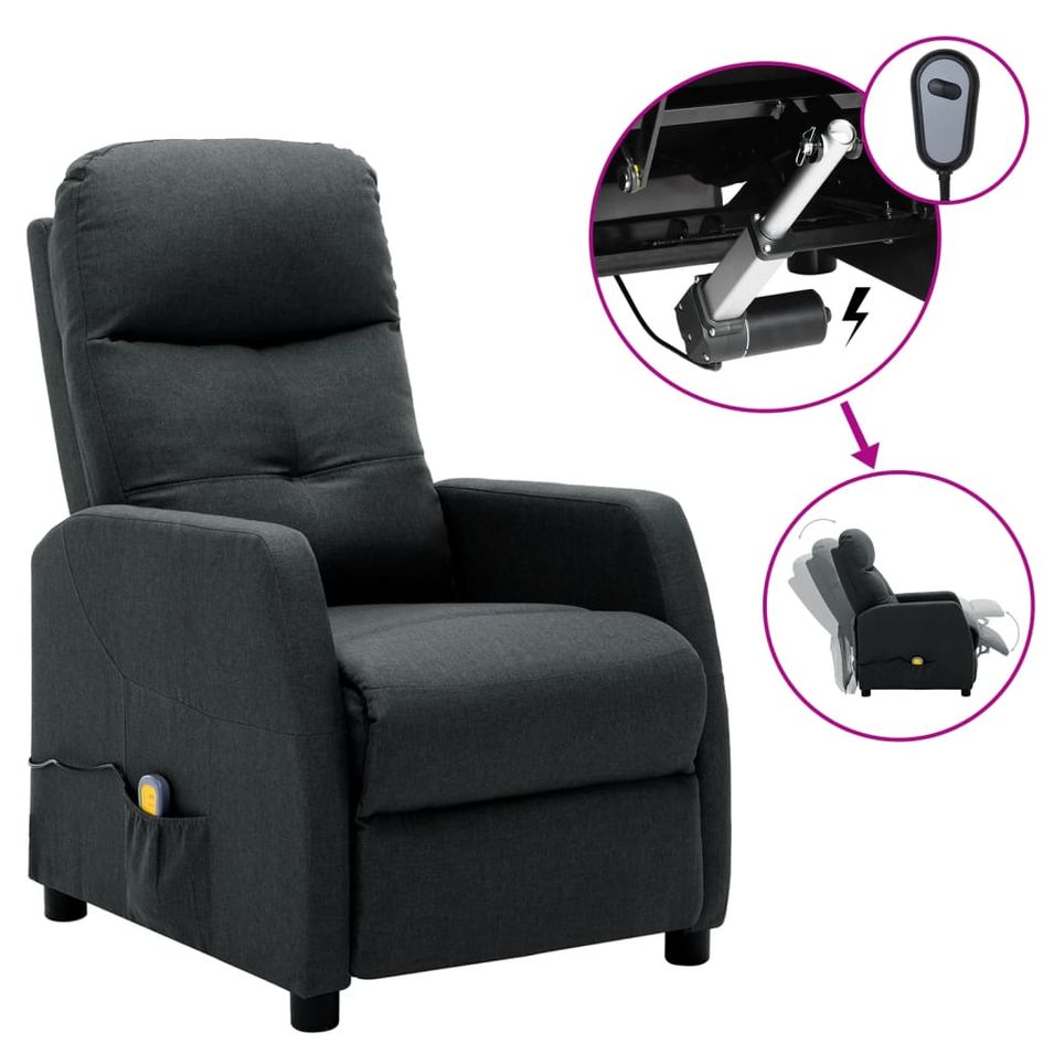 Fauteuil inclinable électrique de massage Gris foncé Tissu 2 - Photo n°1