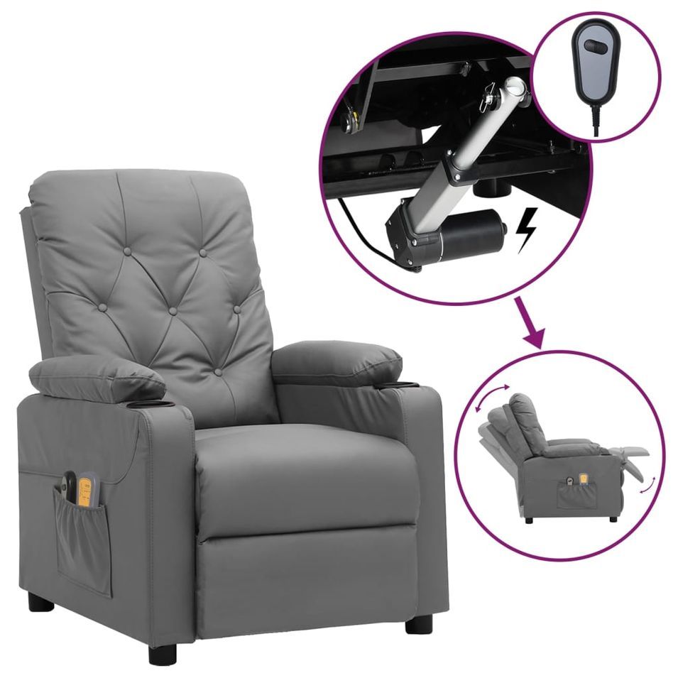 Fauteuil inclinable électrique de massage Gris Similicuir 6 - Photo n°1