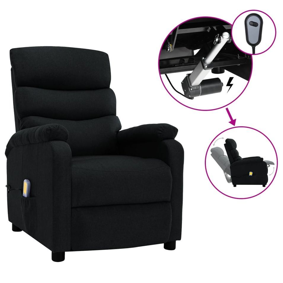 Fauteuil inclinable électrique de massage Noir Tissu 3 - Photo n°1