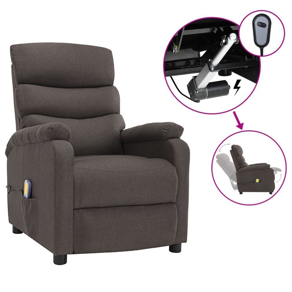 Fauteuil inclinable électrique de massage Taupe Tissu 2 - Photo n°1