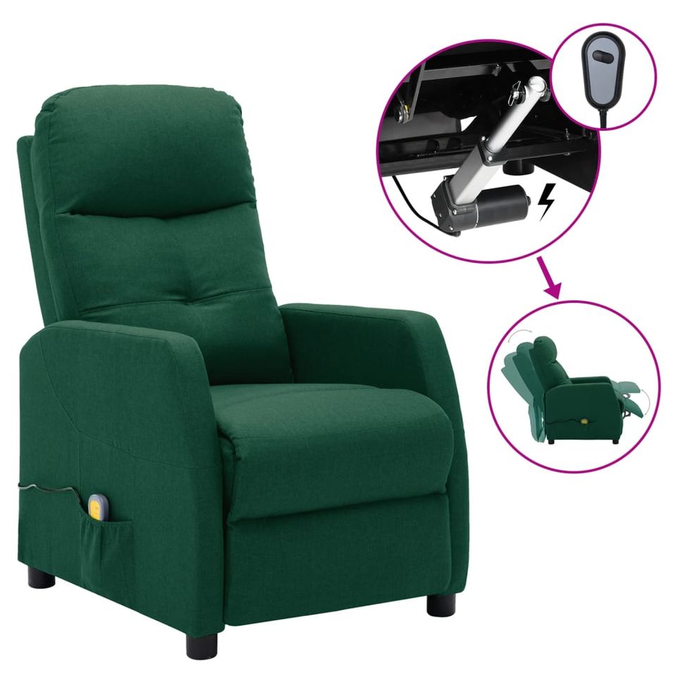 Fauteuil inclinable électrique de massage Vert foncé Tissu - Photo n°1