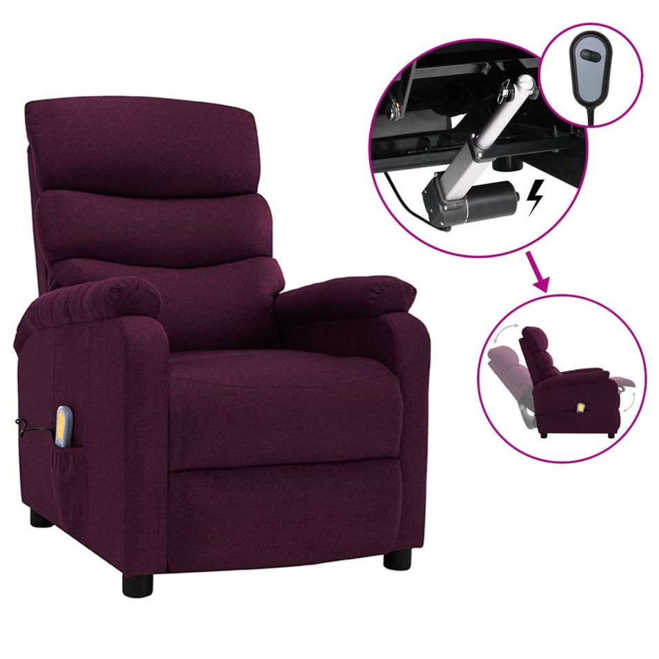 Fauteuil inclinable électrique de massage Violet Tissu 3 - Photo n°1