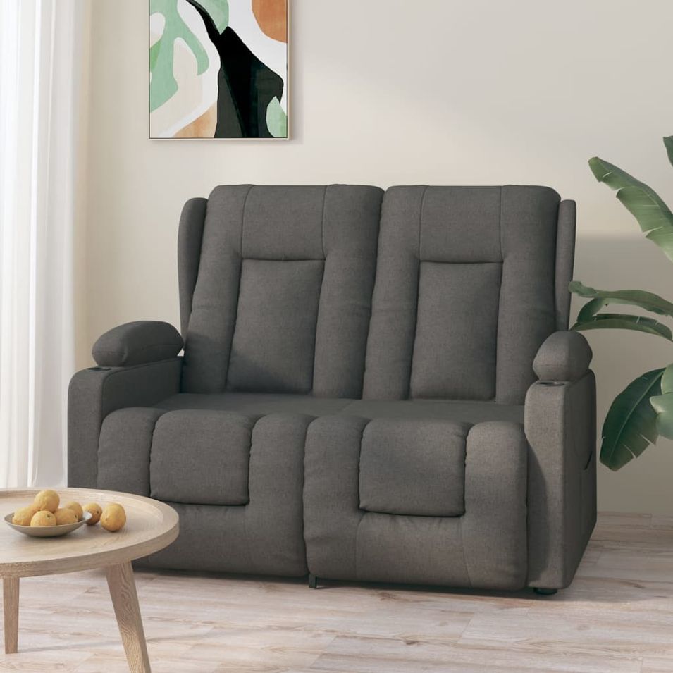 Fauteuil inclinable et porte-gobelets 2 places Gris foncé Tissu - Photo n°1