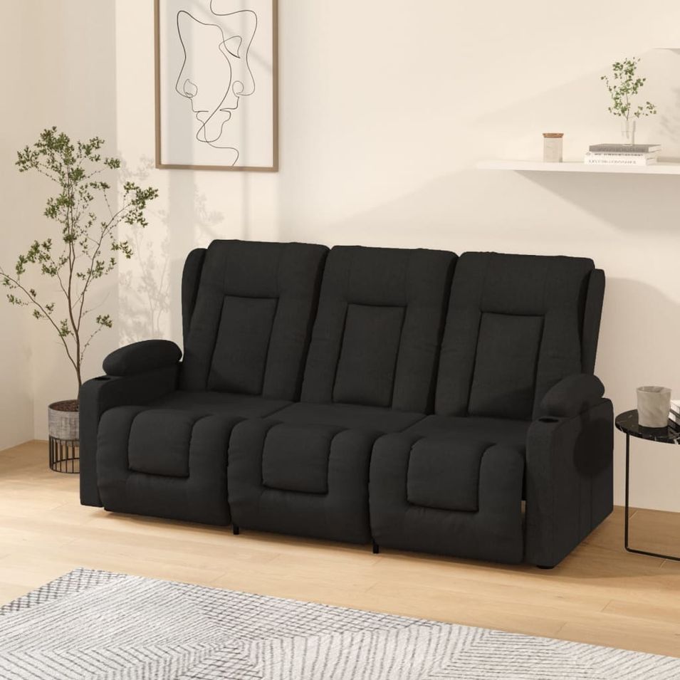 Fauteuil inclinable et porte-gobelets 2 places Noir Tissu - Photo n°1