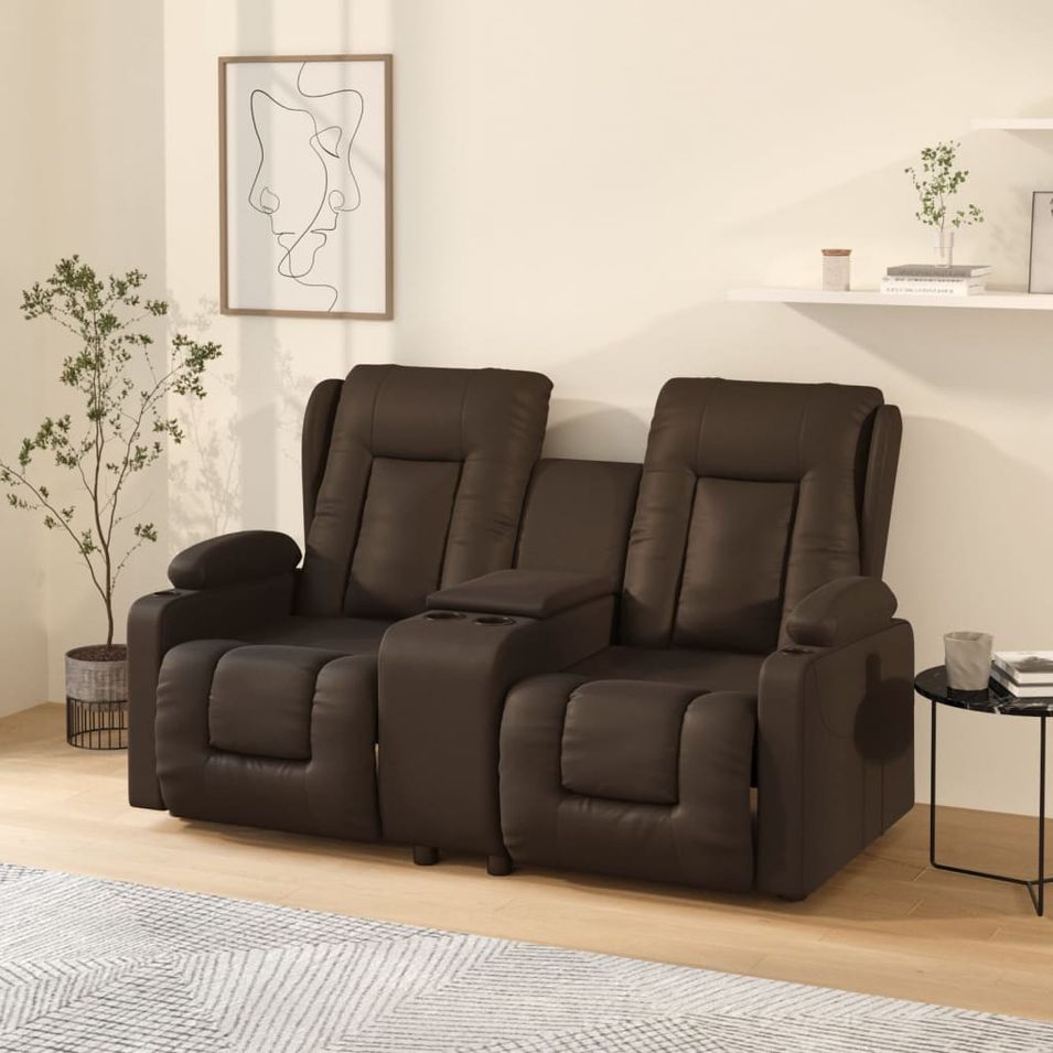 Fauteuil inclinable et porte-gobelets 2places Marron Similicuir - Photo n°1