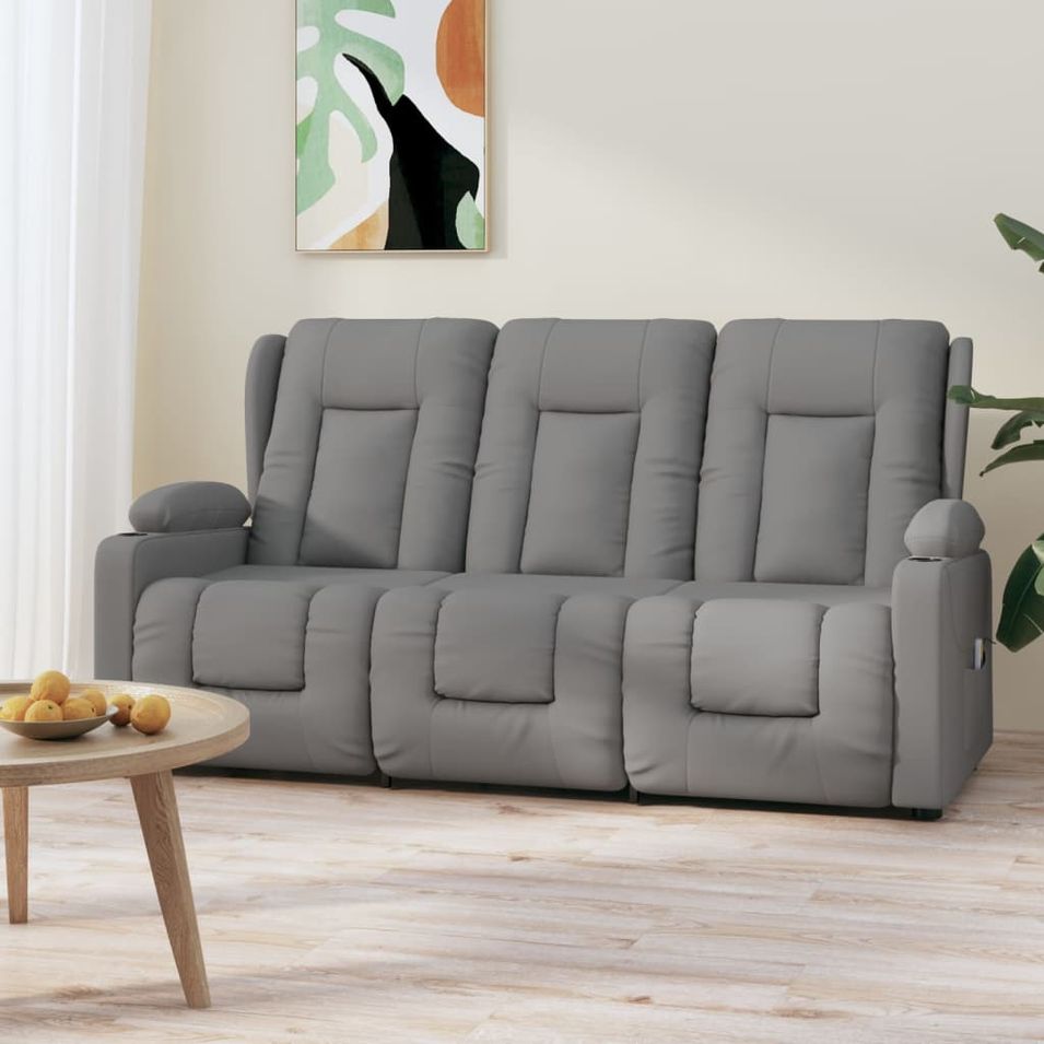 Fauteuil inclinable et porte-gobelets 3 places Gris Similicuir - Photo n°1